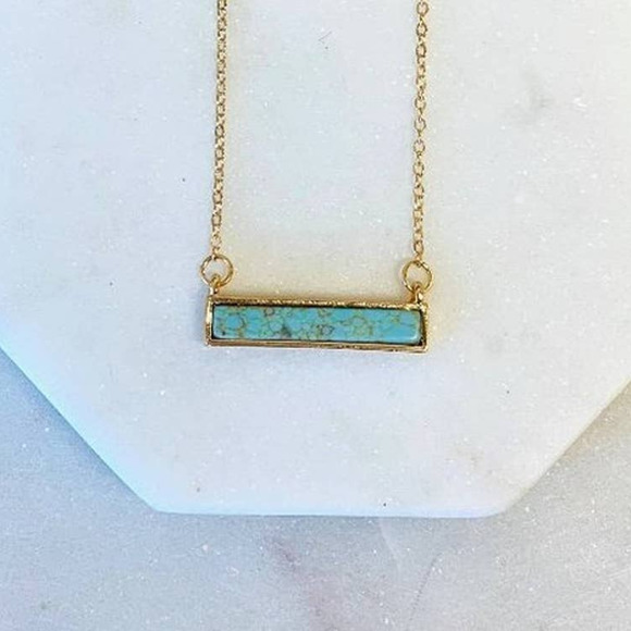 Pretty Simple Jewelry - Turquoise Stone Bar Layering Gold Necklace